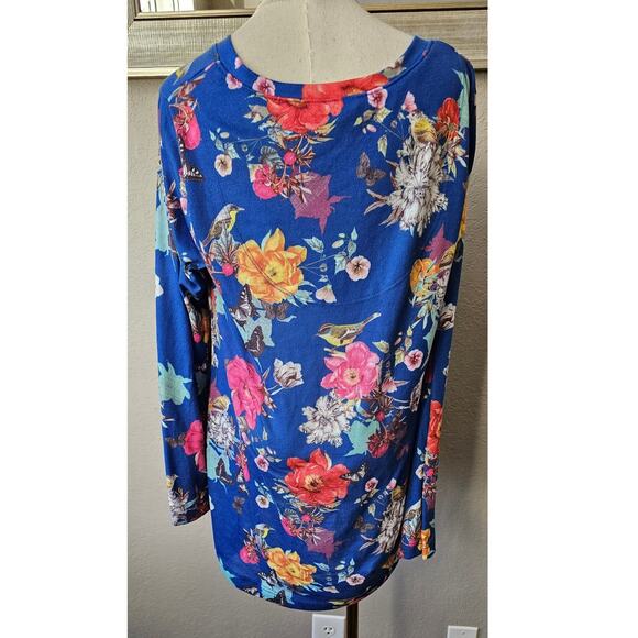 Soft Surroundings Floral Cerulean Paradise‎ Boho Pullover Top Women Size L Blue - Picture 5 of 6